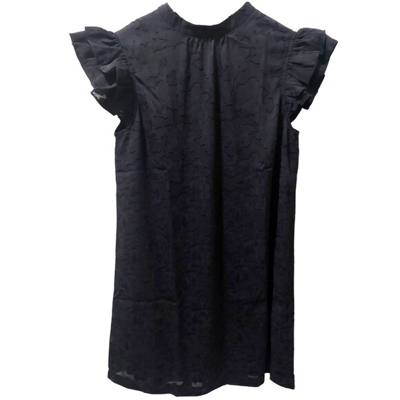 Voy Dresses & Skirts - NWT Voy Black Floral Textured Sleeveless Dress W/ Ruffle Sleeves~Lined~SMALL